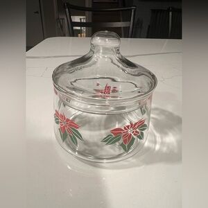 Vintage Indiana Glass Holiday Christmas Poinsettia Canister Apothecary Candy